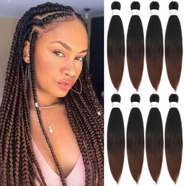Ombre Braiding Hair, 26 Inch 8 Pack Pre Stretched Braiding Hair For Black Women, Hot Water Setting Soft Yaki Texture Synthetic Crochet Braids(26in,T1B/4/30#,8pc）