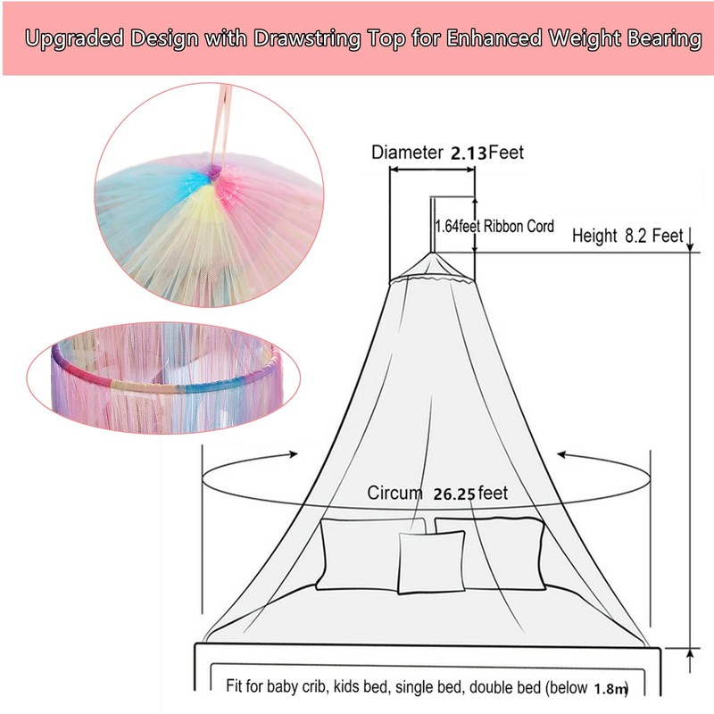 Eimilaly Rainbow Bed Canopy for Girls Mosquito Net, Easy Installation