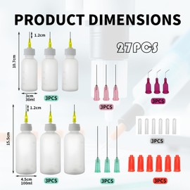 Needle Bottles 30/50 ml, Needle Bottle, Dosing Bottle, Needle Bottle Applicator, Applicator Bottle with 15 Dosing Needles and 12 Pieces Caps for DIY Crafts Refill Glue Bottle Empty