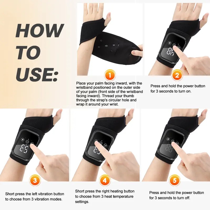 Heated Wrist Massager with Vibration – USB Rechargeable Wrist Heating