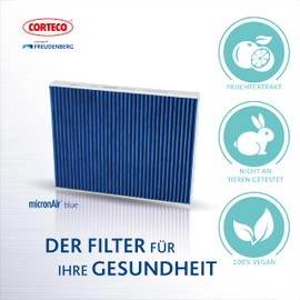 Corteco micronAir Blue 49455814 Cabin Air Filter for Car with 4 Filter Layers for High Air Quality, Effective Protection Against Viral Aerosols, Pollen & Allergens, Fine Dust & Gases - for Cars