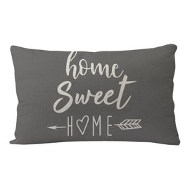 7COLORROOM Farmhouse Pillow Covers Grey Home Sweet Home Quotes Rectangular/Waist Cushion Cover Farmhouse Decor Housewarming Gifts Pillowcases for New Home 12“ x 20” ( Grey)