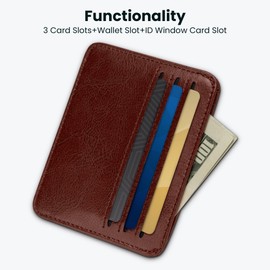 Mayski Minimalist Wallet Credit Card Holder for Women, RFID Credit Card Holder Card Cases, Slim Pocket Wallet with ID Window for Women Men, Vintage Brown, 0.12"D x 4"W x 3.5"H, Fashion Style; Slim