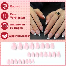 MrCuvaryas Press on Nails - 24 Pieces French False Nails for Sticking Almond, Artificial Fingernails for Sticking Acrylic Full Cover for Women and Girls Nail Art (White Almond, 12 Sizes)