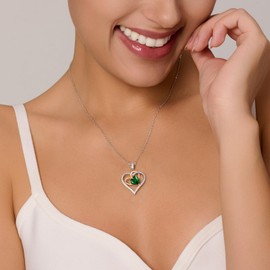 OOBEE Romance Love Heart Moissanite Necklaces for Women, D Color VVS1 Moissanites Diamond 925 Sterling Silver Fine Jewelry, Ideal Birthday Anniversary Christmas Gift for Women Wife Mom Girlfriend (Rose Gold-05-May-Emerald)