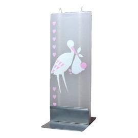 Hand Made & Painted Wax Flat Candle with Candle Holder from Europe Host Gift (Baby Shower Pink Stork - It's a Girl)