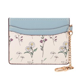 LJCZKA Slim Minimalist Front Pocket Wallet for Women RFID Blocking Credit Card Holder Card Cases Cute Small Floral Purse Girls Ladies with Keychain (Blue)