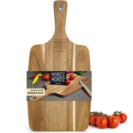 Acacia Wood Serving Board with Handle 18x9 - Charcuterie & Cheese Platter, Breakfast & Cutting Board, Durable Kitchen Essential