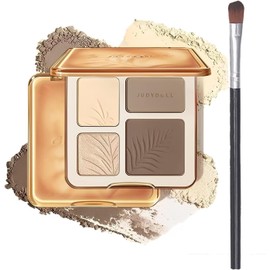 Paleta Contorno De Maquillaje 4 En 1, Resaltador, Cara Iluminador, Polvo Shimmer Glow Larga Duracin 2 , Pincel Incluido (2 )
