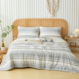 COTTEBED Western Comforter Set Queen Beige Ultra Soft Lightweight Microfiber Bohemian Chic Aztec Comforter 1 Down Comforter Set & 2 Pillowsham for All Season Use,Boho Comforter Set Queen
