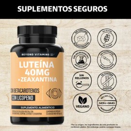 Luteína 40 Mg + Zeaxantina Con Betacaroteno Y Licopeno | Máxima Dosis 4x Superior | Fórmula Enriquecida Con Vitaminas C, E, A Y Zinc | Vegano Y Sin Rellenos | Beyond Vitamins - 60 Cápsulas