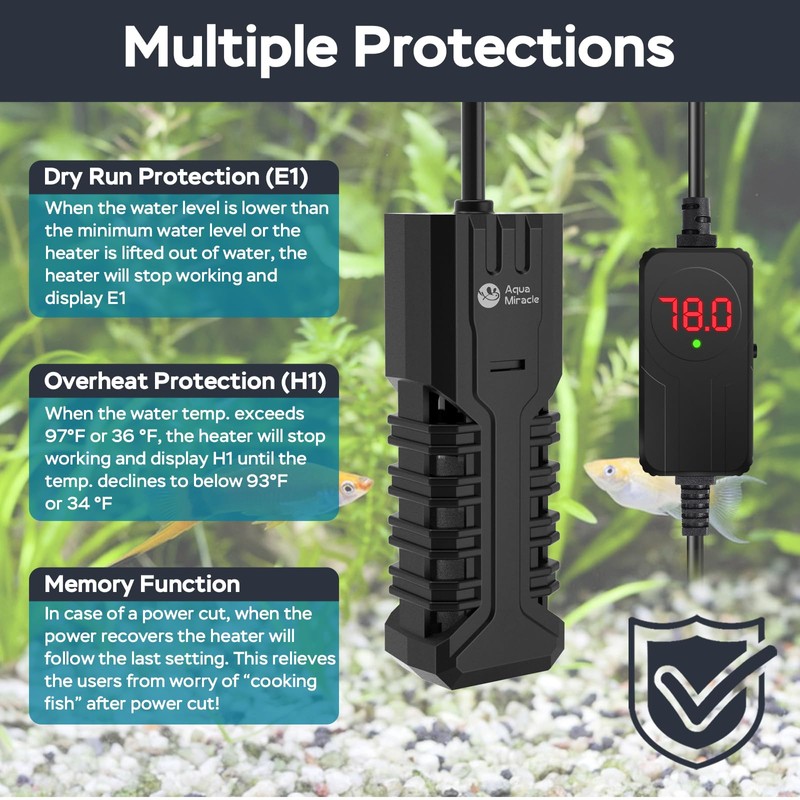 AquaMiracle Fish Tank Heater Turtle Tank Heater with Protective Housing,