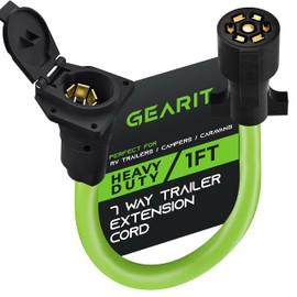 GEARit 7-Way Trailer Extension Cord (1 Foot) 7-Pin Trailer Plug Inline Cord Wire Harness Cable Double Prongs Connector for Gooseneck Hitch, Truck, Camper, RV - 1ft feet