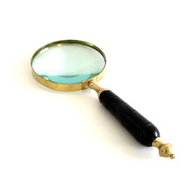 Brass Magnifying Glass with Black Bone Handle – 10" Handheld Magnifier, 4" 3X Lens, Antique Gold Finish, Vintage Style Magnifying Glass for Reading
