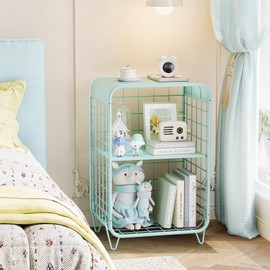 SYKIARIOL Metal Side Table,Cute Nightstand,3 Tier End Table with Storage,Vintage Bedside Table,Girls Bedroom Furniture,Accent Table,Small Coffee Table for Living Room,Bedroom,Dorm,Green