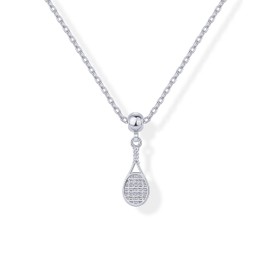 PAVOI 14K Gold Plated Tennis Racket Charm Pendant Necklace for Women | Cubic Zirconia Sliding Adjustable Necklace | Dainty Varsity Jewelry, White Gold, No Gemstone