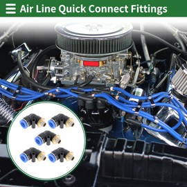 Motoforti Push to Connect Air Fittings 3/8" 90 Degree Air Line Quick Joint Plastic Metal 1/8"BSPT 5 Pcs Blue Black Gold Tone