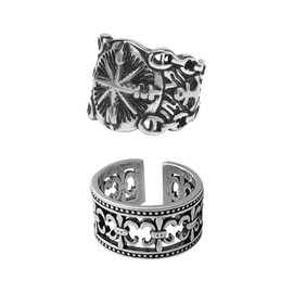 SIKAMARU 2 Pieces of Fashion Statement Rings, Adjustable Rings, Vintage Engraved Rings, Metal Rings