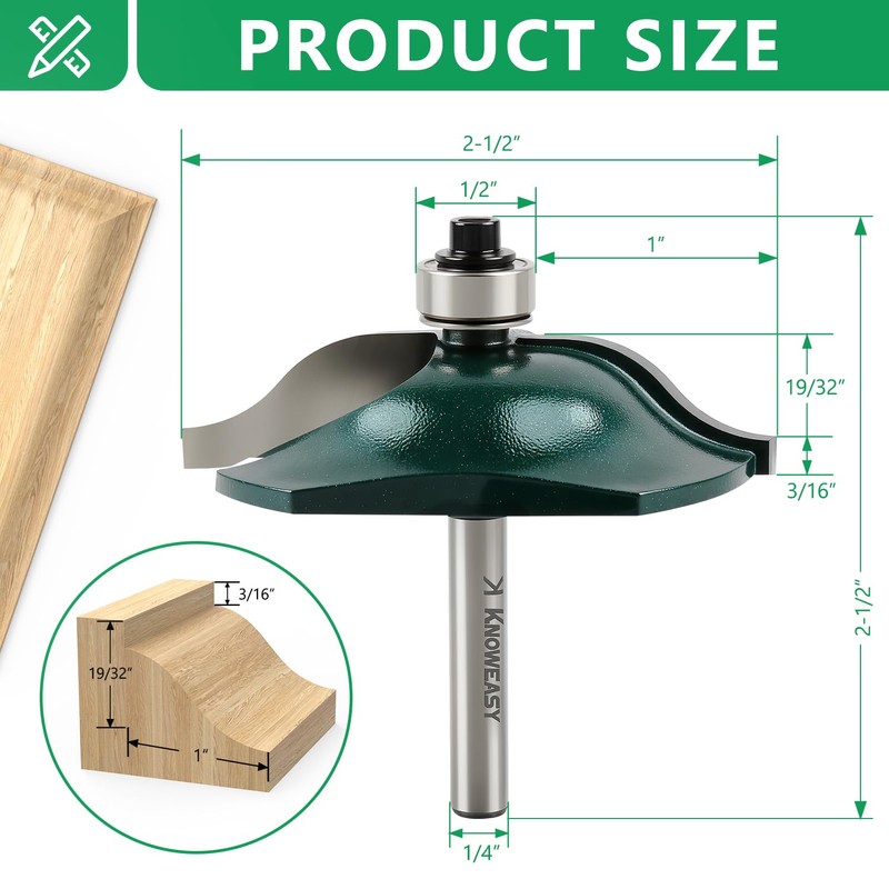 Knoweasy 3-Piece Raised Cabinet Router Bit Set with 1/4 Inch