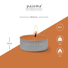 pajoma® Tea Lights Pack of 6, Vanilla & Cinnamon, Scented Tea Lights in Aluminium Case, Burning Time approximately 4 hours – height 1.5 cm, diameter 3.5 cm, premium quality, decoration, catering,