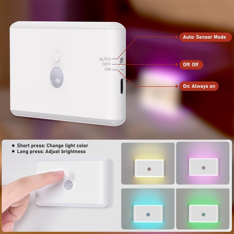 Yujncosm 2 Pack Motion Sensor Night Light, Rechargeable Stair Lights