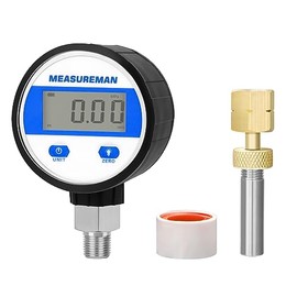 MEASUREMAN 0-100psi Digital Hydraulic Industrial Pressure Gauge with Brass Gauge Adaptor 1/4NPT Female，2-1/2 OAL x 1-2/5" x 1/8" Probe with Stainless Steel Sheath，Pressure Test Kit