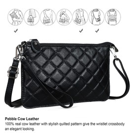 befen Crossbody Bags for Women Diamond Quilted Leather Wristlet Clutch Wallet Phone Purse Fancy, Small Crossbody Purse for Women with 6 RFID Blocking Card Slots - Black