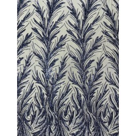 Mia Fabrics Inc. Leaf Stretch Sequins Fabric - Navy Blue 4 Way Stretch Lace Mesh Fabric By Yard