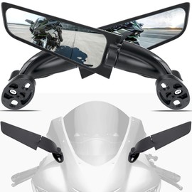 Angle Wing Rearview Mirror, Racing Motorcycle Adjustable Side Rear View Mirrors, For Honda Kawasaki Suzuki Yamaha Universal Stealth Mirror(Black,Plus Lens)