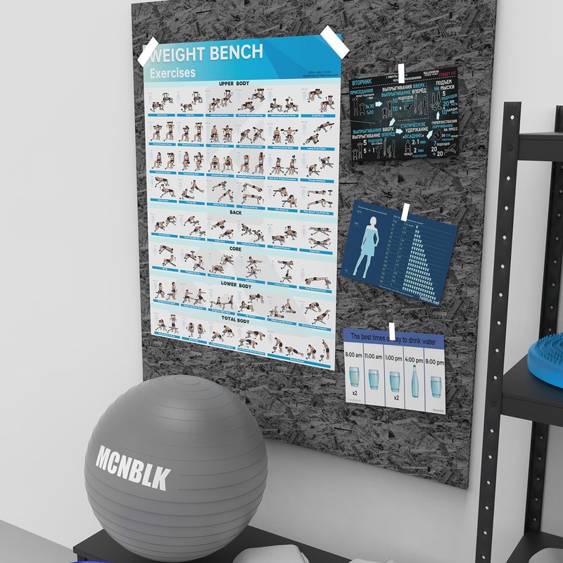 MCNBLK Fitness Bench Poster - Adjustable Benches Body Building Guide-LAMINATED,