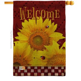 Golden Sunflowers Burlap House Flag Garden Floral Sunflower Tulip Rose Orchid Lilies Season Springtime Flower Wreath Small Decorative Gift Yard Banner Double-Sided Made In USA 28 X 40
