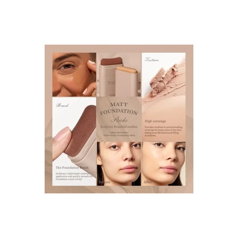 Base De Maquillaje, Corrector Y Contorno En Barra + Pincel