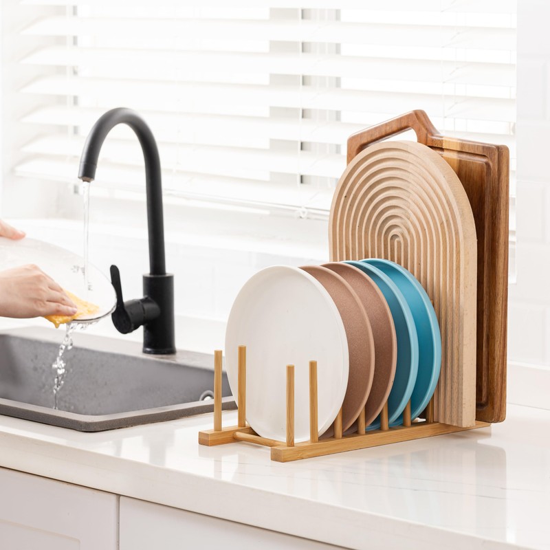HBlife Heighten and Widen Bamboo Dish Drying Rack Plate Bowl
