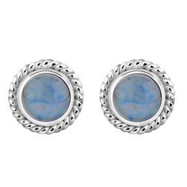 Nenalina Silver Women's Earrings Round with Birthstone Opal Triplet Colourful for Women and Girls, 925 Sterling Silver, Stud Earrings for Women, Birthstone Earrings, 222999-032, Stainless Steel, Opal