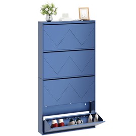 YITAHOME Metal Shoe Cabinet, Wall Mounted Shoe Cabinet with 4 Flip Drawers, Entrance Hidden Slim Shoe Organizer Cabinet, Shoe Rack Storage Cabinet for Entryways, Hallways, Blue