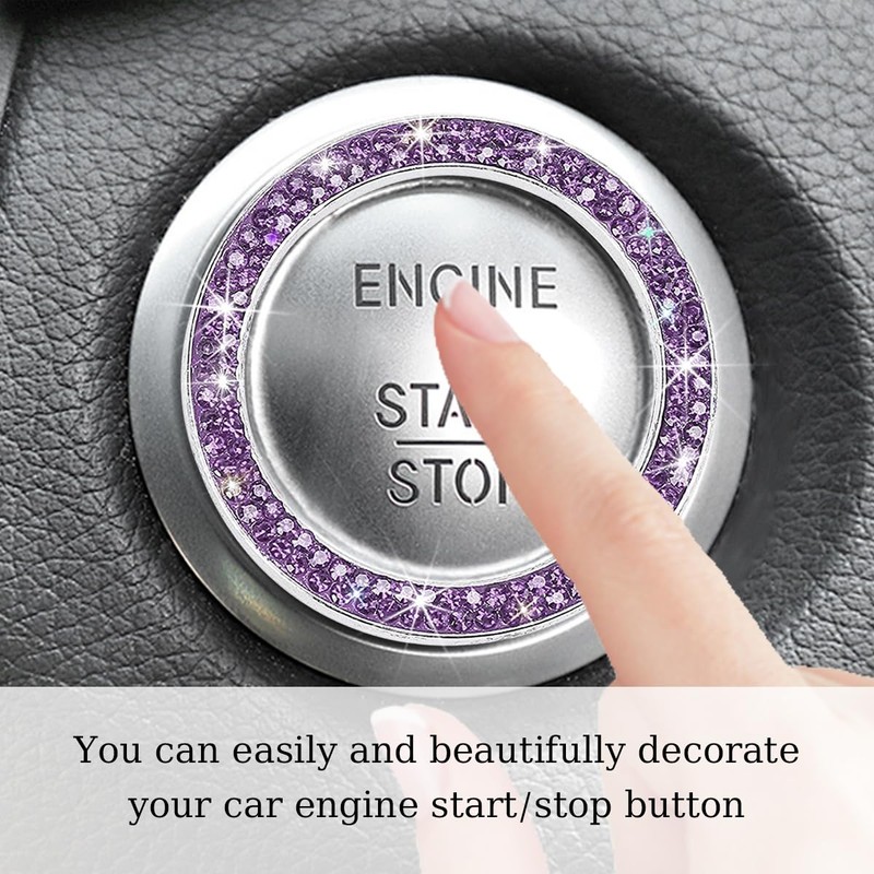 Gasedin Car Engine Start Stop Decoration Ring, Sparkling Crystal Vehicle