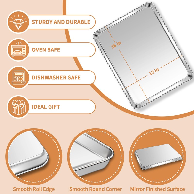 Stainless Steel Baking Sheet Set of 2, Deedro Cookie Sheet