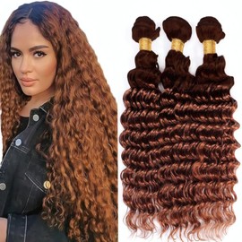 LOIUMGUU 8 10 12 Inch Ombre Human Hair Bundles T4/30 Ombre Deep Wave Bundles 2 Tone Dark Brown and Light Brown Bundle Hair Weave Real Soft No Shedding