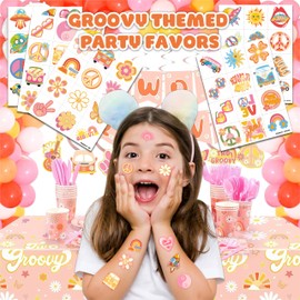 60 PCS Two Groovy Retro 60s 70s Pre-Cut Temporary Tattoos for Kids | Super Cute Themed Birthday Party Favors, Supplies, Decorations, Fake Tattoo Stickers, School Rewards Prizes & Gifts Boys & Girls