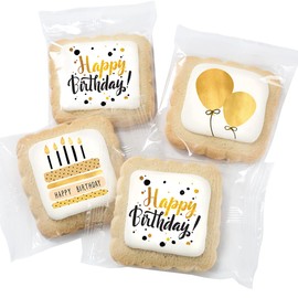 Happy Birthday Cookies Bulk 24 PACK Individually Wrapped Party Favors Food Gold for Men Women Kids Gift Basket | Gourmet Decorated Sugar Cookie | Nut-Free
