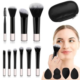 Brochas para Maquillaje, JASUVII 10 Makeup brush set+ 4 Puff, Brochas para Base