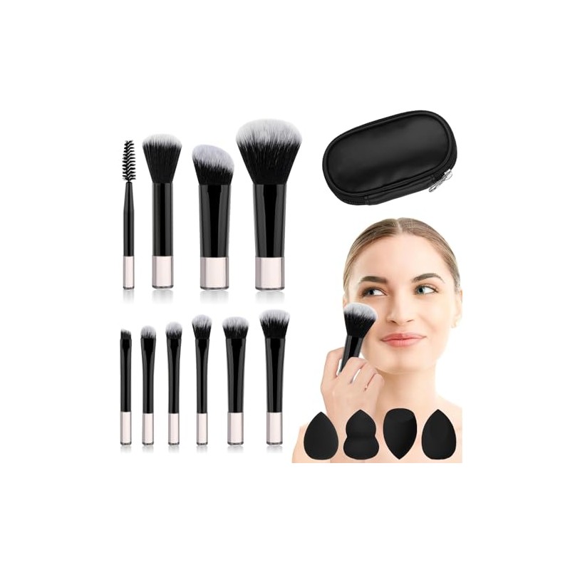 Brochas para Maquillaje, JASUVII 10 Makeup brush set+ 4 Puff,