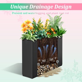 TUYOHW Metal Planter Box Outdoor Rectangular Planter, Large Planters for Outdoor Plants with Drainage Holes, All-Weather Use, 35.4''L×9.1''W×25.6''H, Black