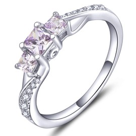 YL Engagement Ring 925 Sterling Silver Princess Cut 5A Cubic Zirconia 3 Stone Wedding Ring for Women Bride, Silver, Alexandrite