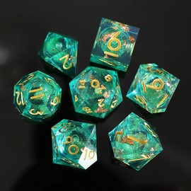 DND Dice Set Quicksand Polyhedral Resin Game Dice Sharp Edged D&D Role Play Dice for Dungeons and Dragons RPG MTG Ttrpg Pathfinder Role Playing Game D20 D12 D10 D8 D6 D4 with Gift Box
