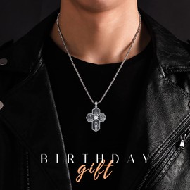 Sterling Silver Four Way Cross Pendant Necklace - Sacred Heart, St Christopher, St Joseph, the Miraculous Medal - Protection Necklace Catholic Religious Jewellery Gift for Women Men Father Son