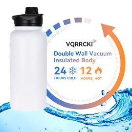 VQRRCKI 32 oz Insulated Water Bottle Bulk 8 Pack, Stainless Steel Sports Water Bottles with Straw Lid & Wide Mouth Lids, Double Walled Vacuum, Leak Proof, White