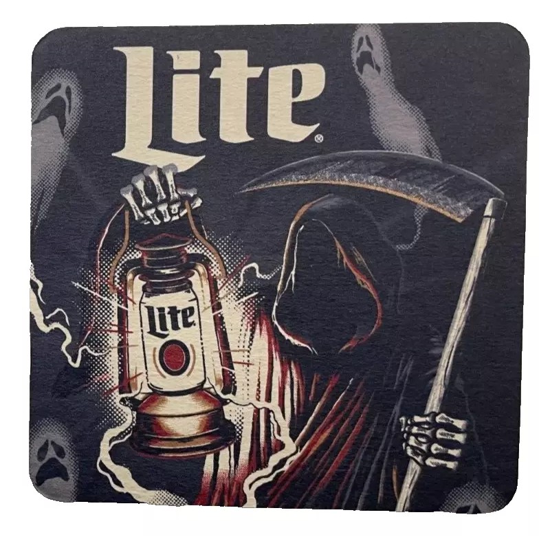 Miller Lite 2 Miller Lite 4" Square Coasters - Grim