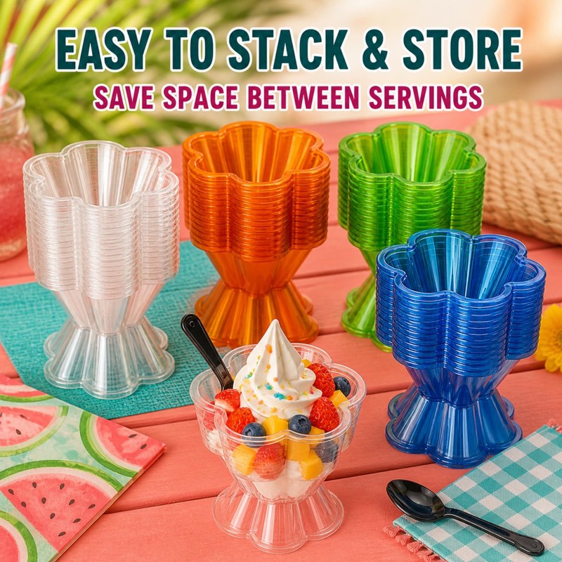 250 Pcs Ice Cream Bowls, 250ml Hexagon, 5 Colors with