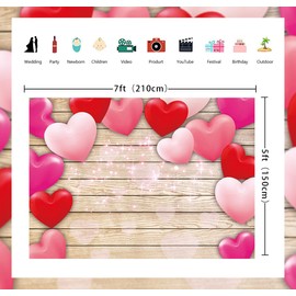 Valentine's Day Photo Backdrop Glitter Lights Rustic Wooden Red Love Heart Photography Banner Wedding Bridal Shower Anniversary Girl Birthday Party Decoration Background (7X5FT (210x150cm))